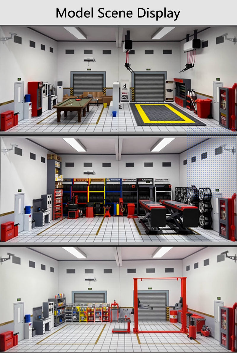 1:18 Car Repair Garage Model Kit – DIY Workshop Scene Accessories & Gift Decor