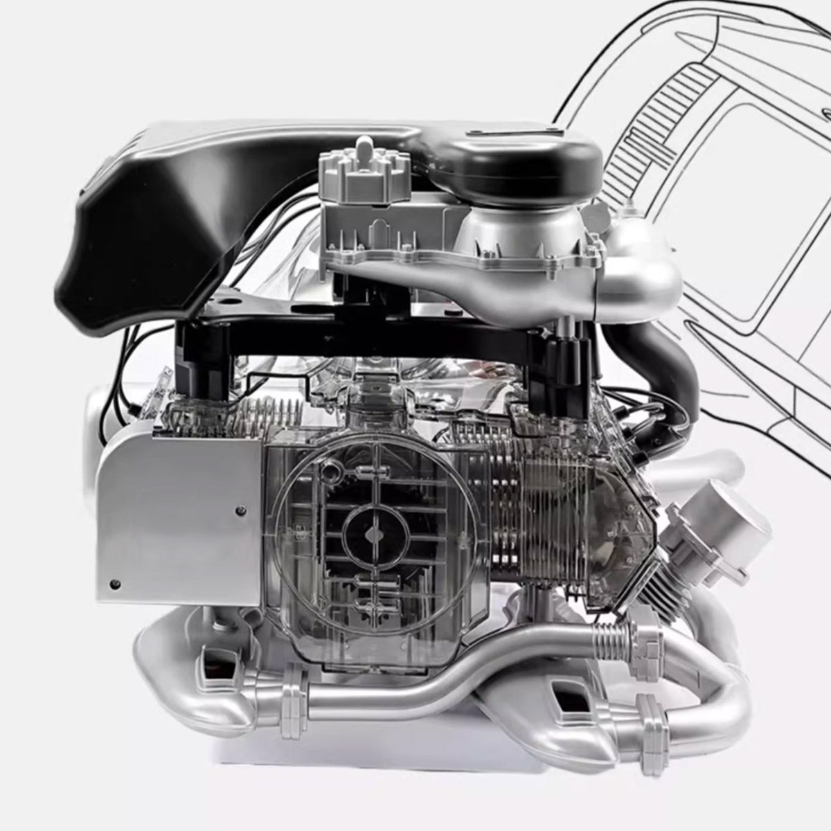 1/3 Scale DIY Flat-six Engine Model Building kits Build Your Own Functional Horizontally Opposed-six Cylinder Engine with Working Turbocharger - stirlingkit