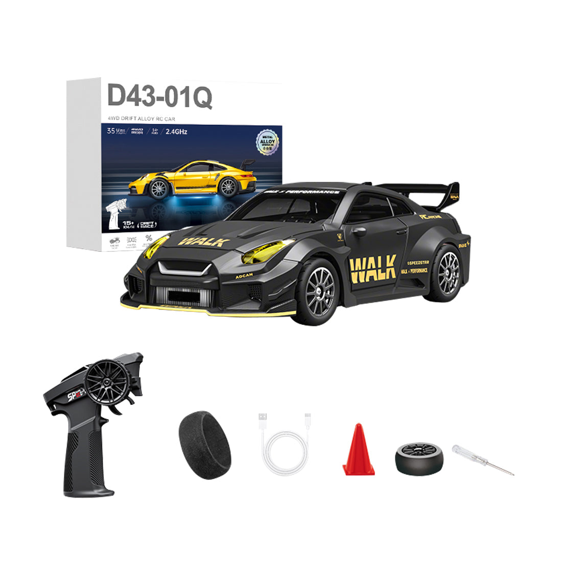 1:43 Micro Scale RC Drift Car 2.4G 4WD Full-Proportional Gyro RC Vehicle with LED Lights RTR
