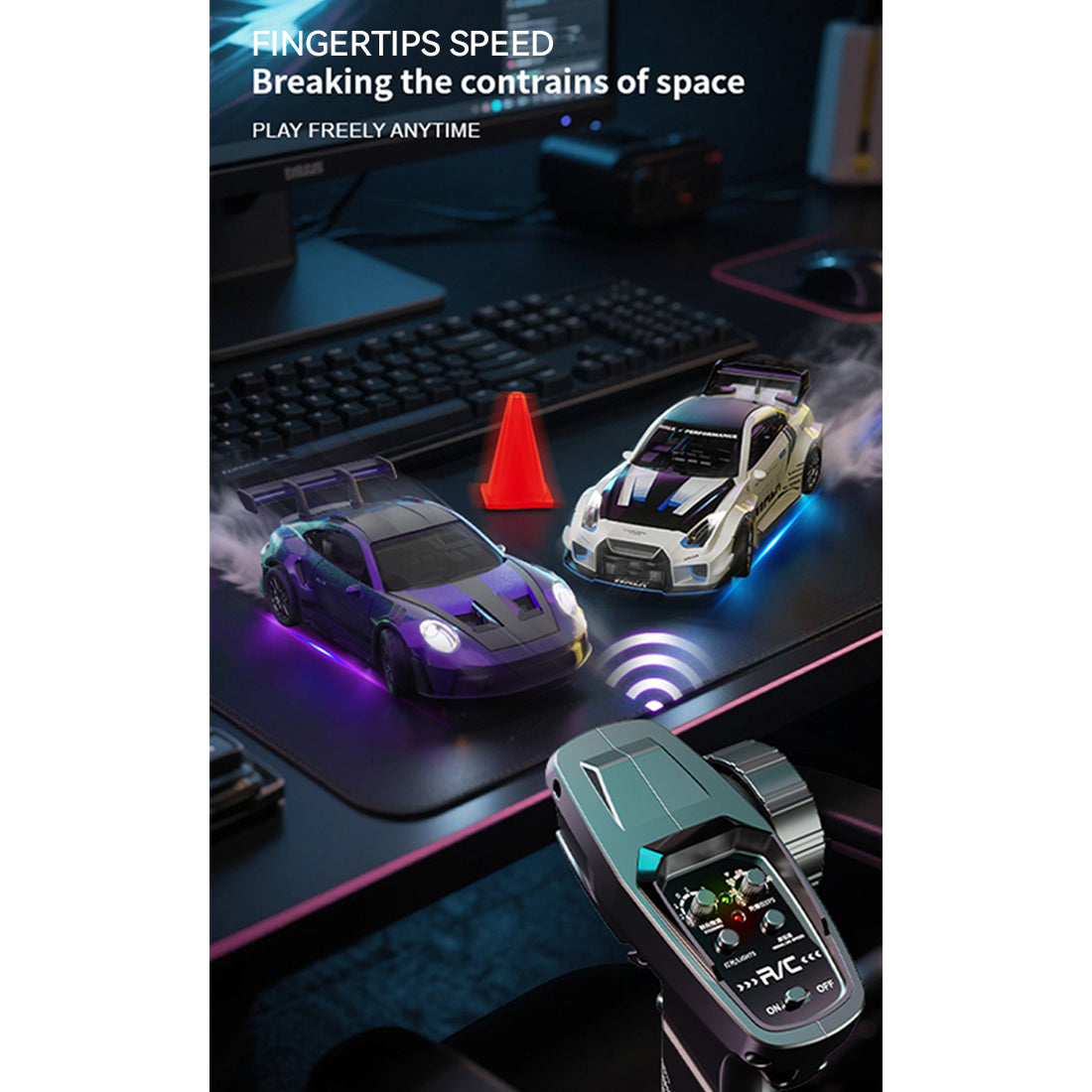 1:43 Micro Scale RC Drift Car 2.4G 4WD Full-Proportional Gyro RC Vehicle with LED Lights RTR