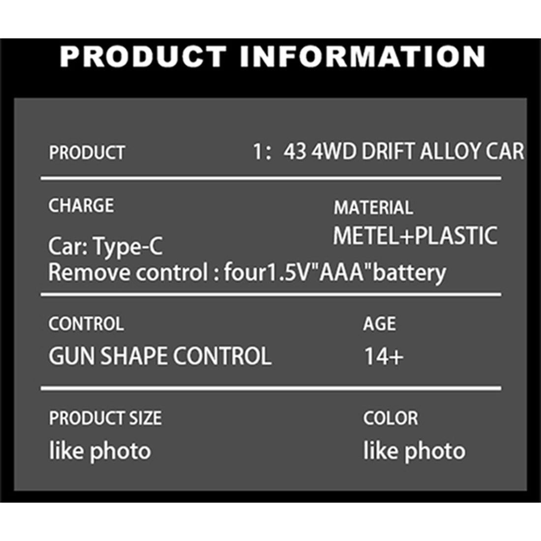 1:43 Micro Scale RC Drift Car 2.4G 4WD Full-Proportional Gyro RC Vehicle with LED Lights RTR
