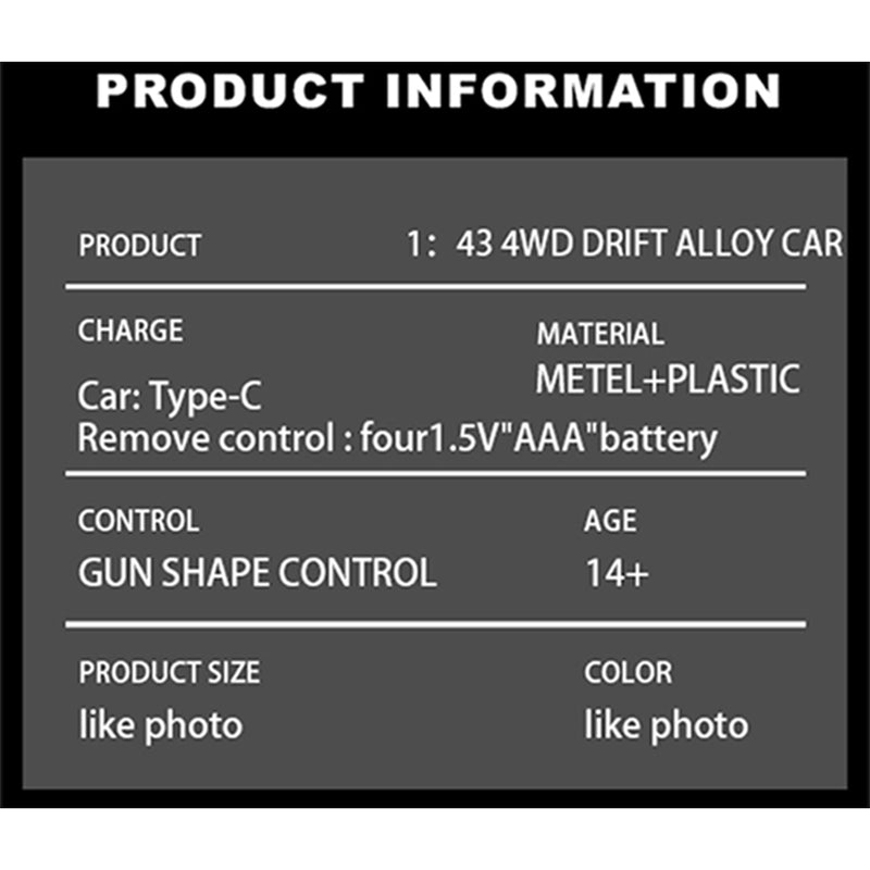 1:43 Micro Scale RC Drift Car 2.4G 4WD Full-Proportional Gyro RC Vehicle with LED Lights RTR - stirlingkit