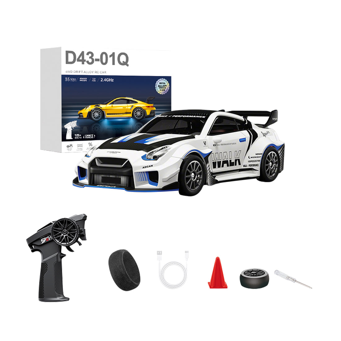 1:43 Micro Scale RC Drift Car 2.4G 4WD Full-Proportional Gyro RC Vehicle with LED Lights RTR