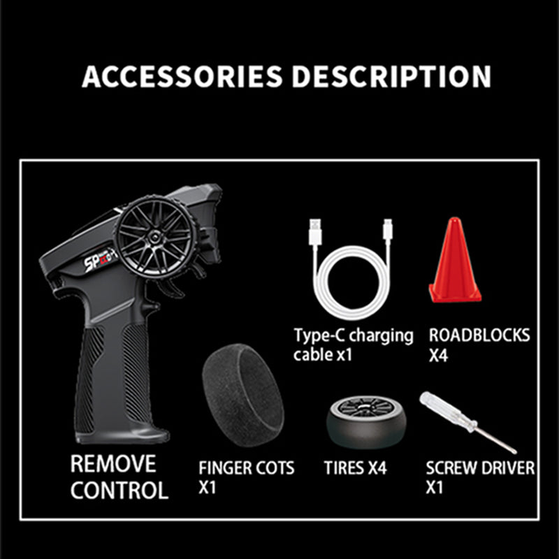 1:43 Micro Scale RC Drift Car 2.4G 4WD Full-Proportional Gyro RC Vehicle with LED Lights RTR - stirlingkit