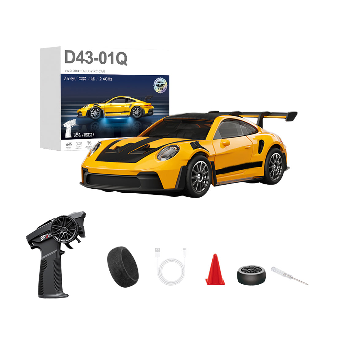 1:43 Micro Scale RC Drift Car 2.4G 4WD Full-Proportional Gyro RC Vehicle with LED Lights RTR