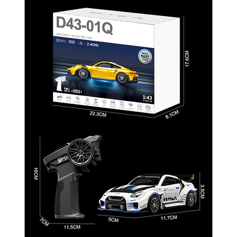 1:43 Micro Scale RC Drift Car 2.4G 4WD Full-Proportional Gyro RC Vehicle with LED Lights RTR - stirlingkit