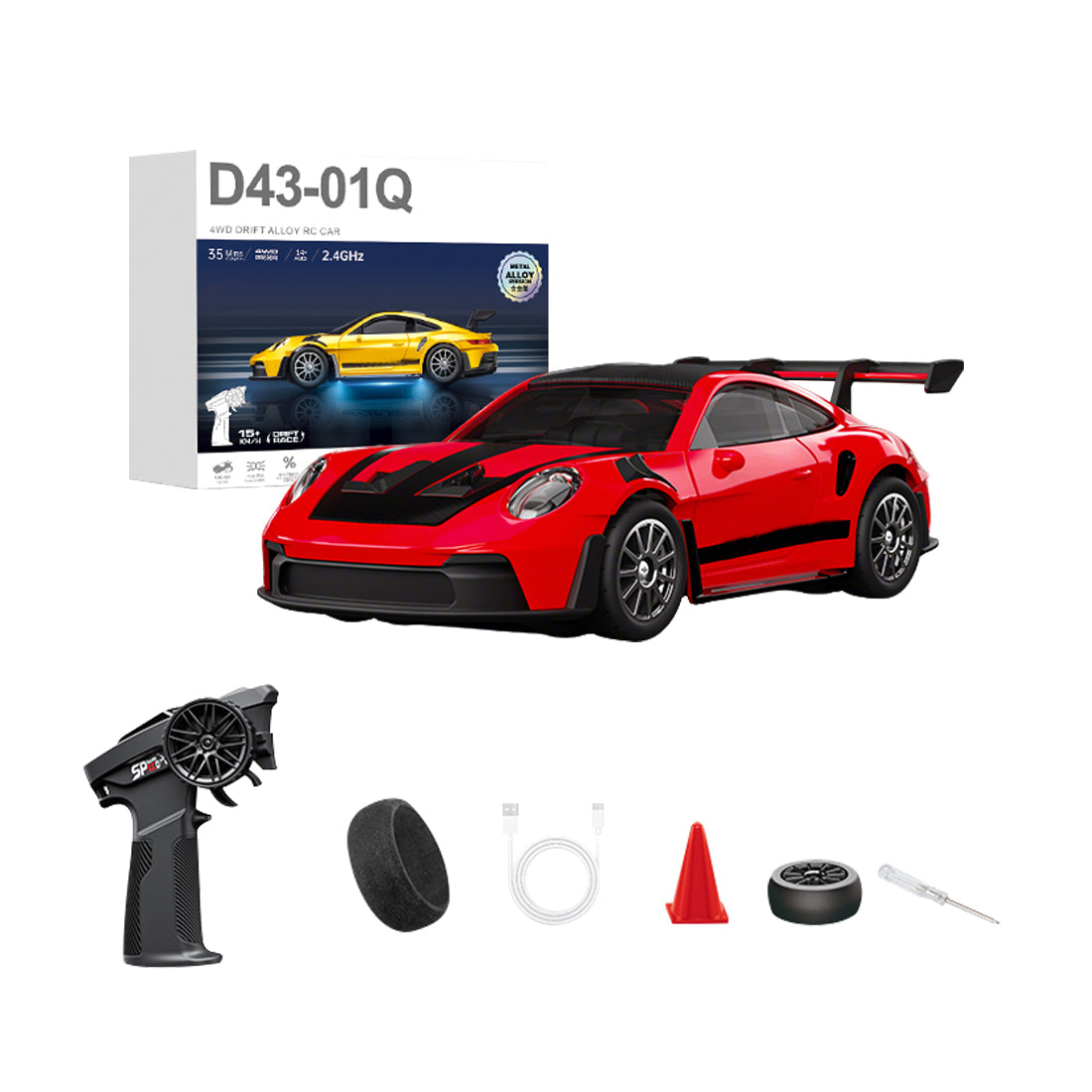 1:43 Micro Scale RC Drift Car 2.4G 4WD Full-Proportional Gyro RC Vehicle with LED Lights RTR