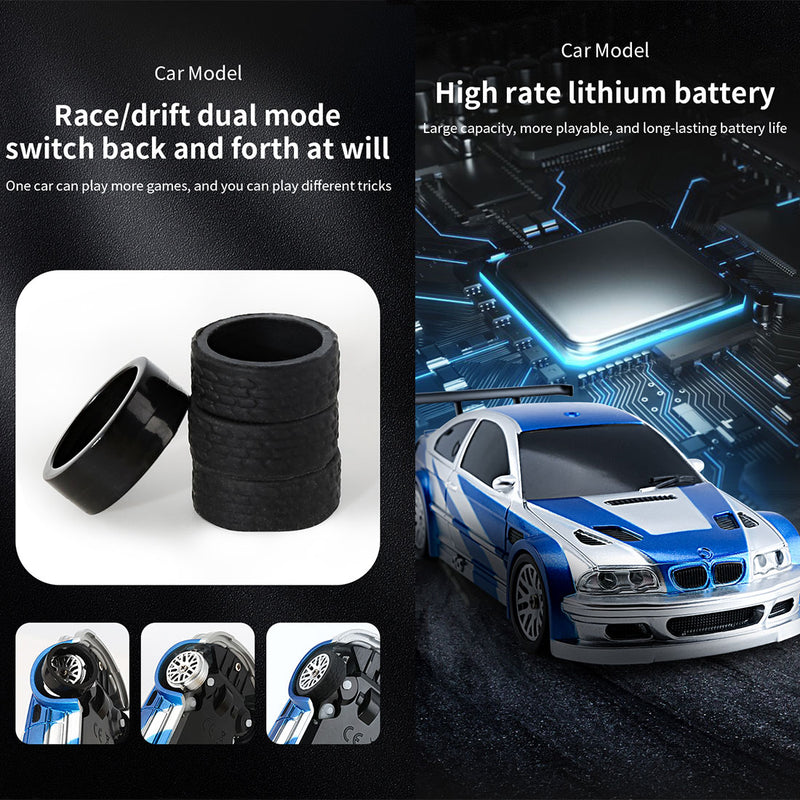 1/43 Scale 2.4G RC Drift Car 4WD 15km/h Mini Racing Car Model with Lights Kit - stirlingkit
