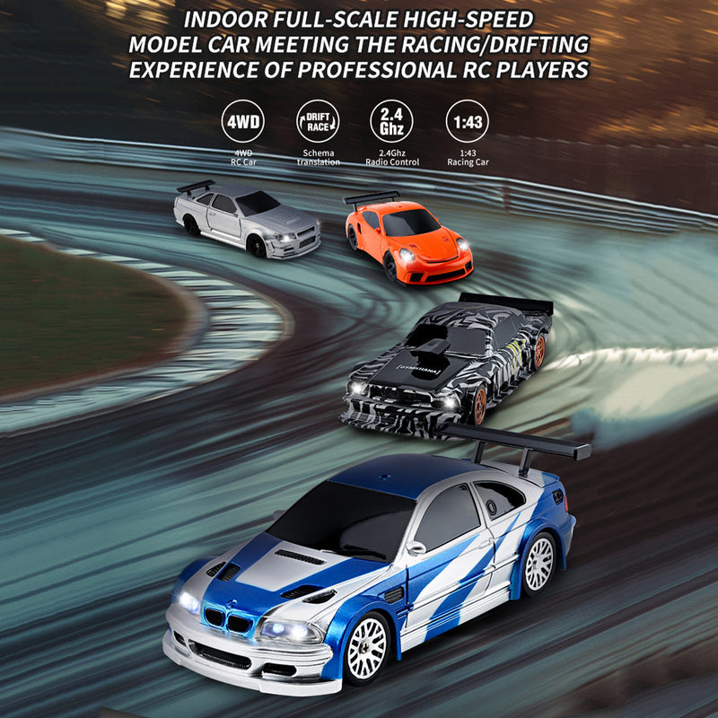 1/43 Scale 2.4G RC Drift Car 4WD 15km/h Mini Racing Car Model with Lights Kit - stirlingkit