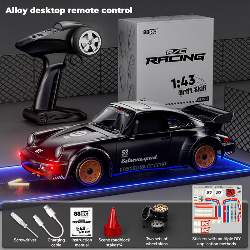 1/43 Scale Full Proportional Alloy 911 Drift RC Racing Car RTR Gyroscope 2.4G 4WD - stirlingkit