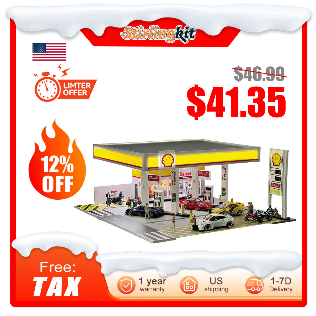 1/64 Scale Gas Station Diorama Model without Vehicles & Mini Figures