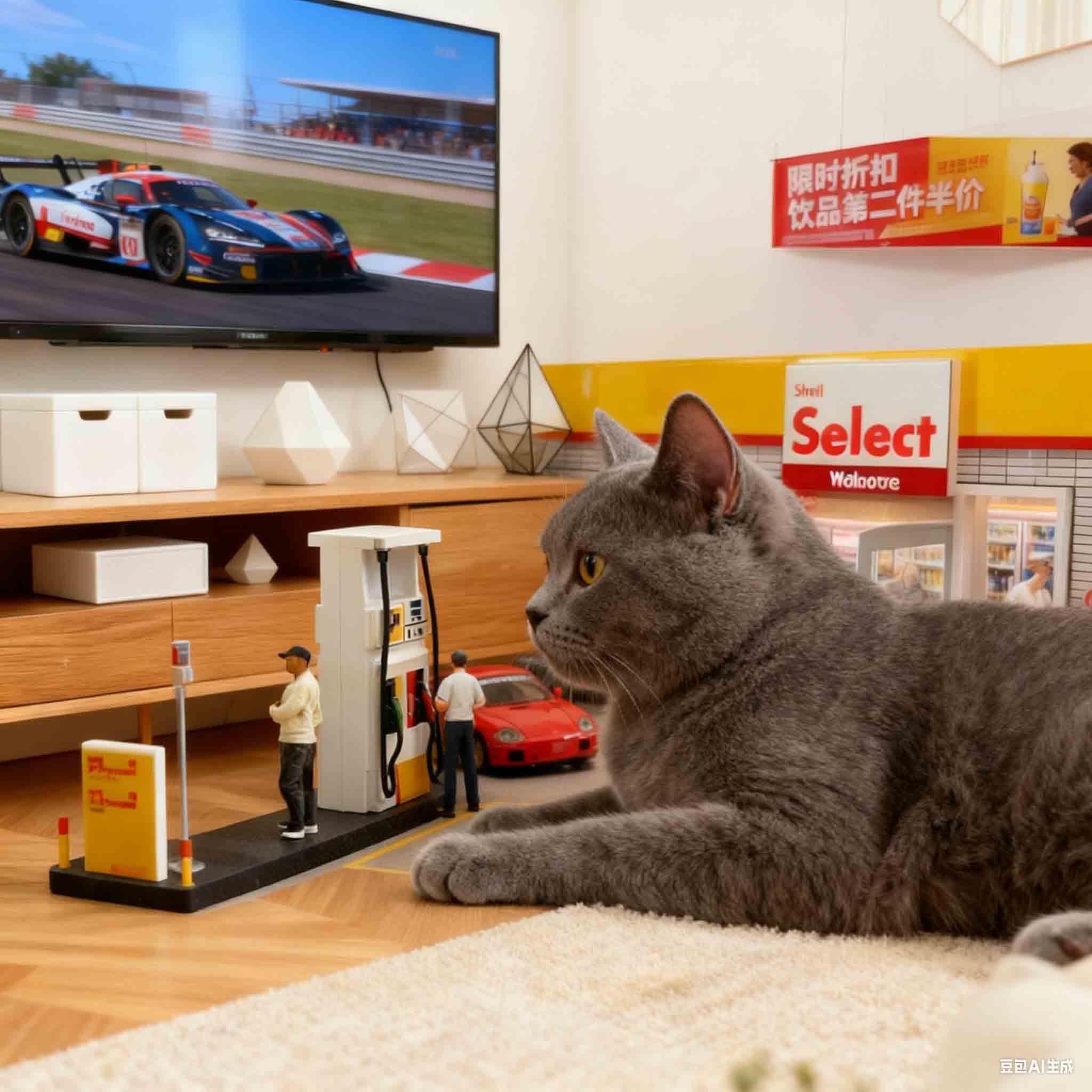 1/64 Scale Gas Station Diorama Model without Vehicles & Mini Figures