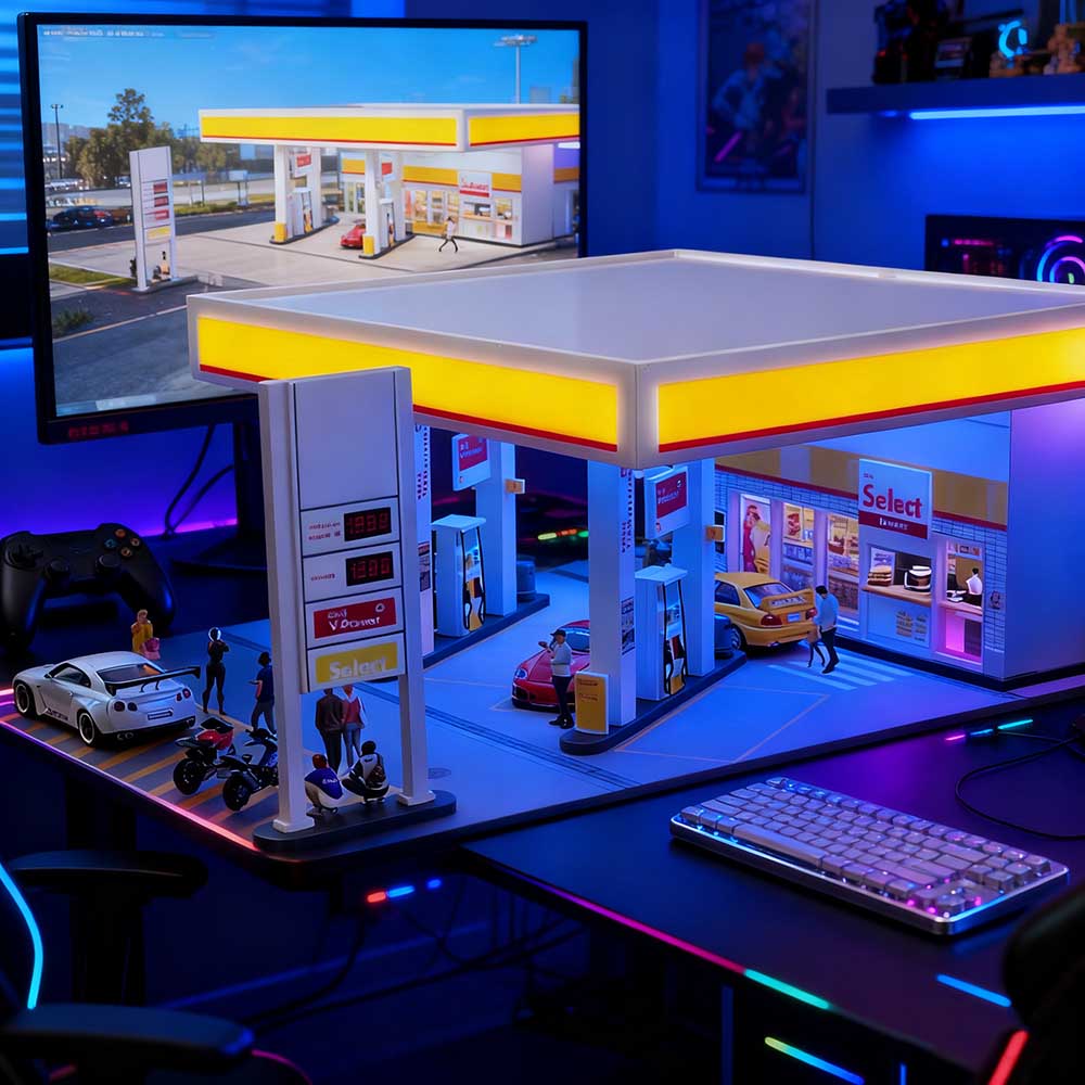 1/64 Scale Gas Station Diorama Model without Vehicles & Mini Figures