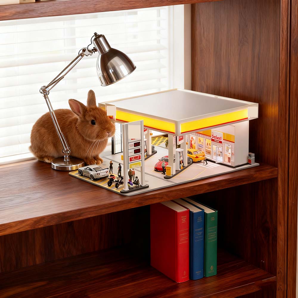 1/64 Scale Gas Station Diorama Model without Vehicles & Mini Figures