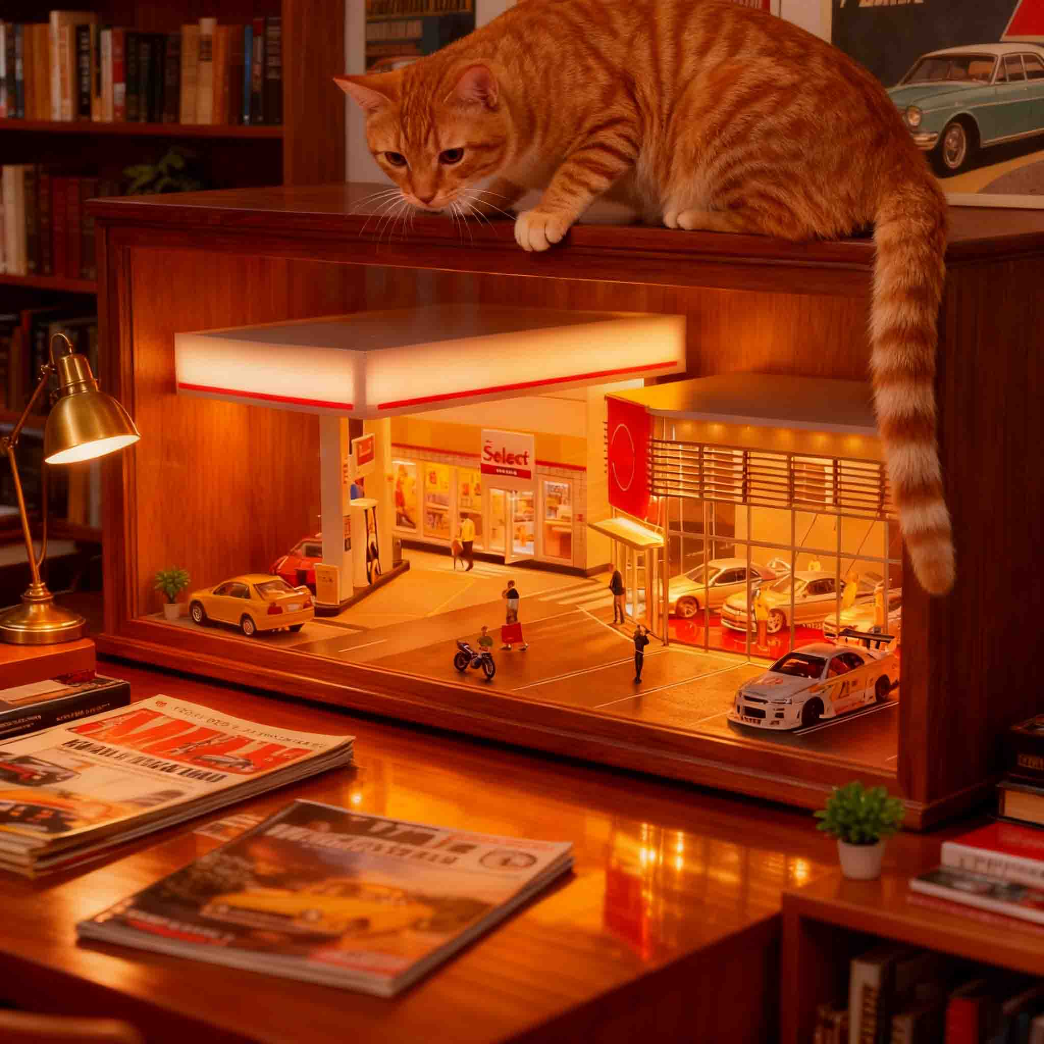 1/64 Scale Gas Station Diorama Model without Vehicles & Mini Figures