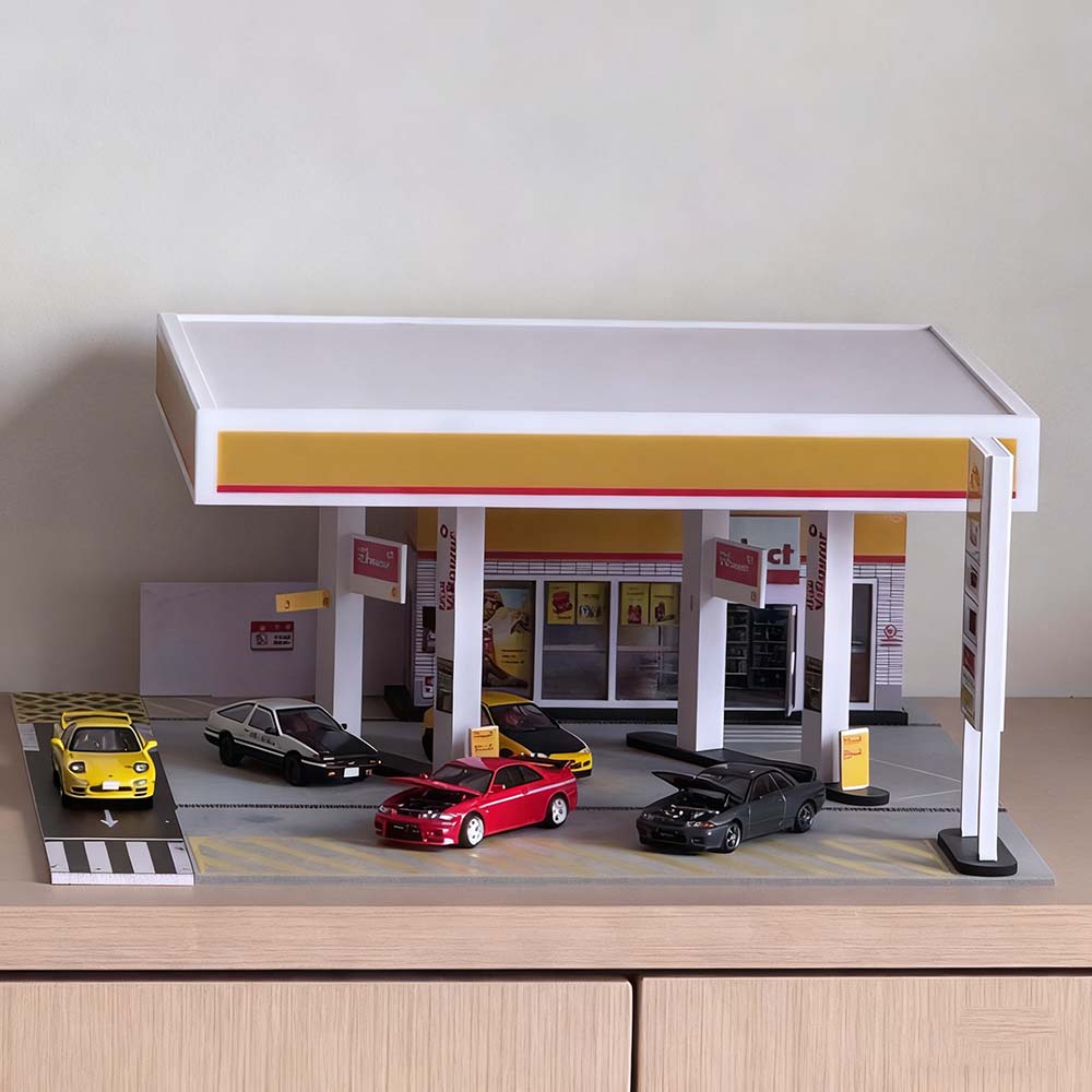 1/64 Scale Gas Station Diorama Model without Vehicles & Mini Figures