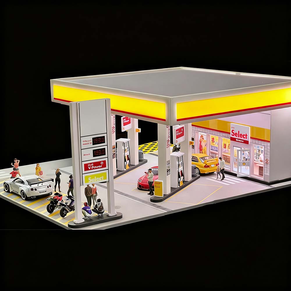 1/64 Scale Gas Station Diorama Model without Vehicles & Mini Figures