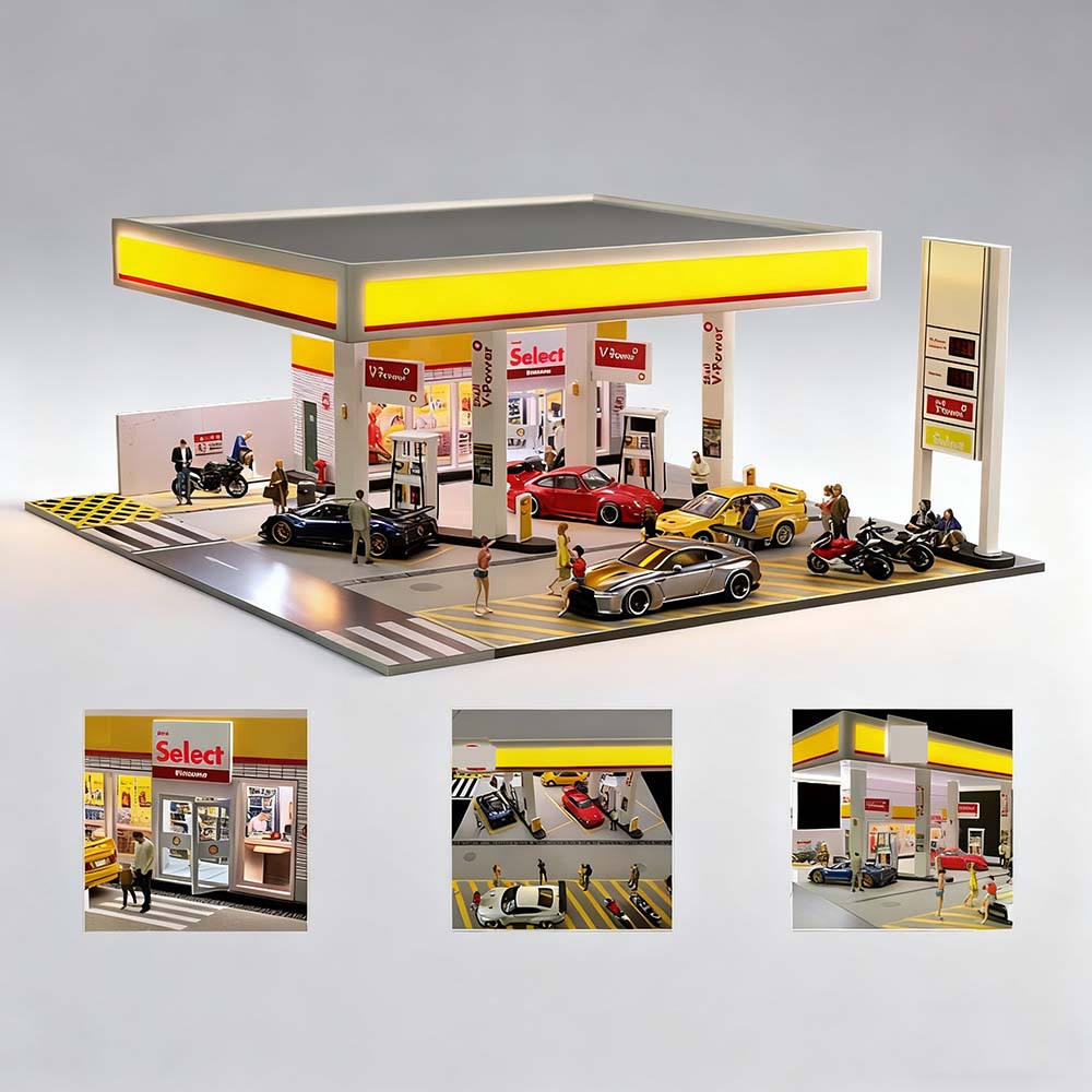 1/64 Scale Gas Station Diorama Model without Vehicles & Mini Figures