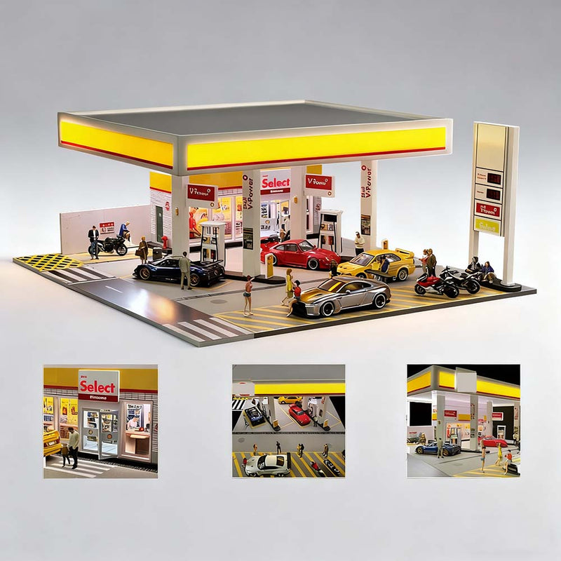 1/64 Scale Gas Station Diorama Model without Vehicles & Mini