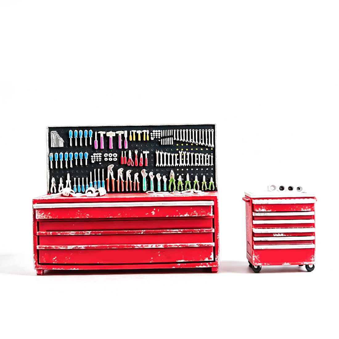 1/64 Tuner Garage Miniature Tool Cabinet & Workbench Set – Detailed Workshop Accessory with Mobile Locker - stirlingkit
