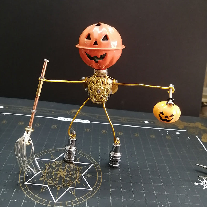 2pcs/set Steampunk Brass Pumpkin Spider Scarecrow 3D Metal Model Kits for Halloween - stirlingkit