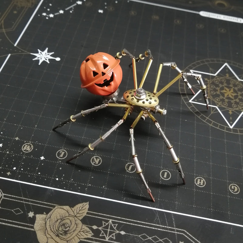 2pcs/set Steampunk Brass Pumpkin Spider Scarecrow 3D Metal Model Kits for Halloween - stirlingkit