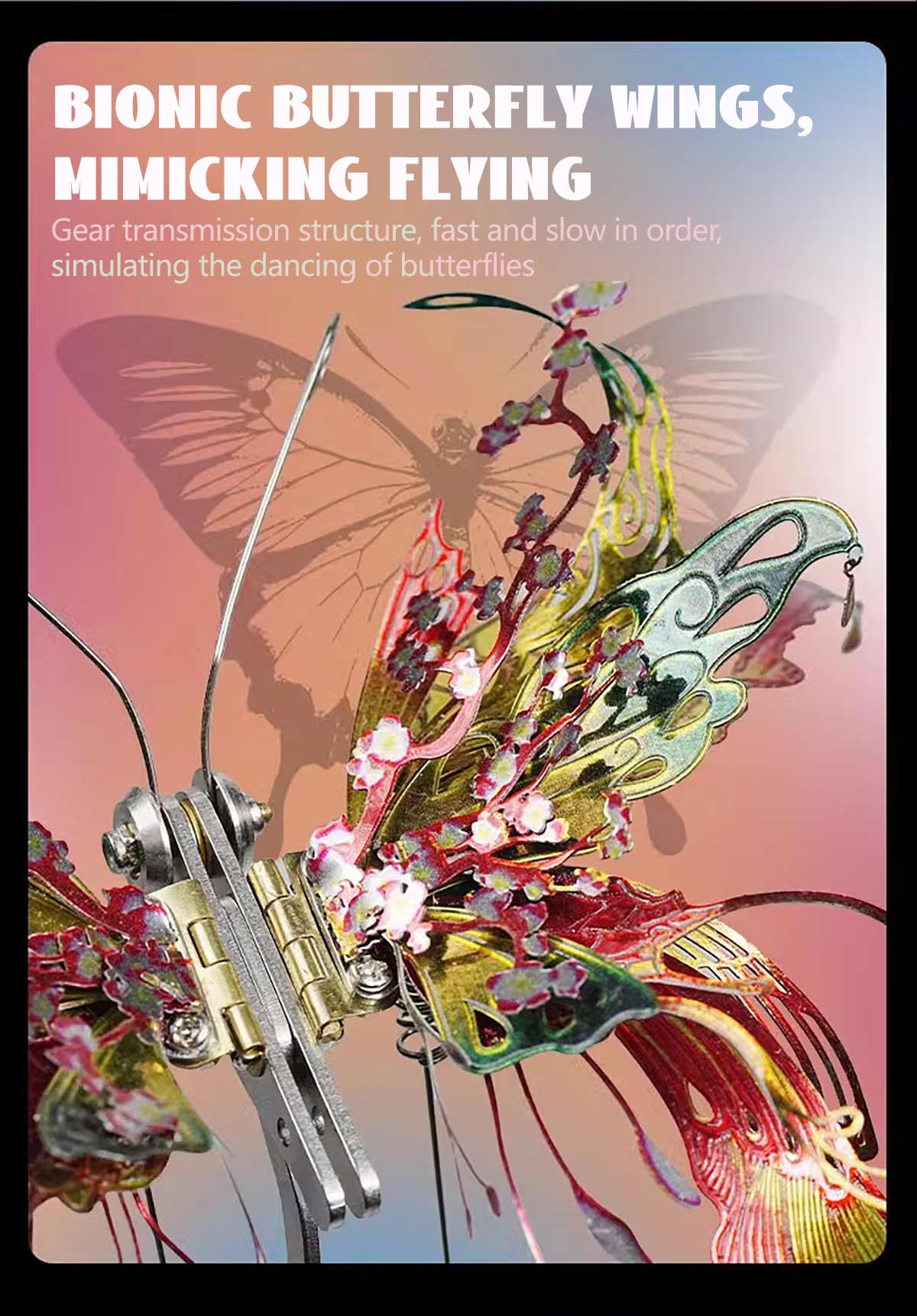 3D Metal Mechanical Kinetic Butterfly Assembly Model Building Kit with Transmission - stirlingkit