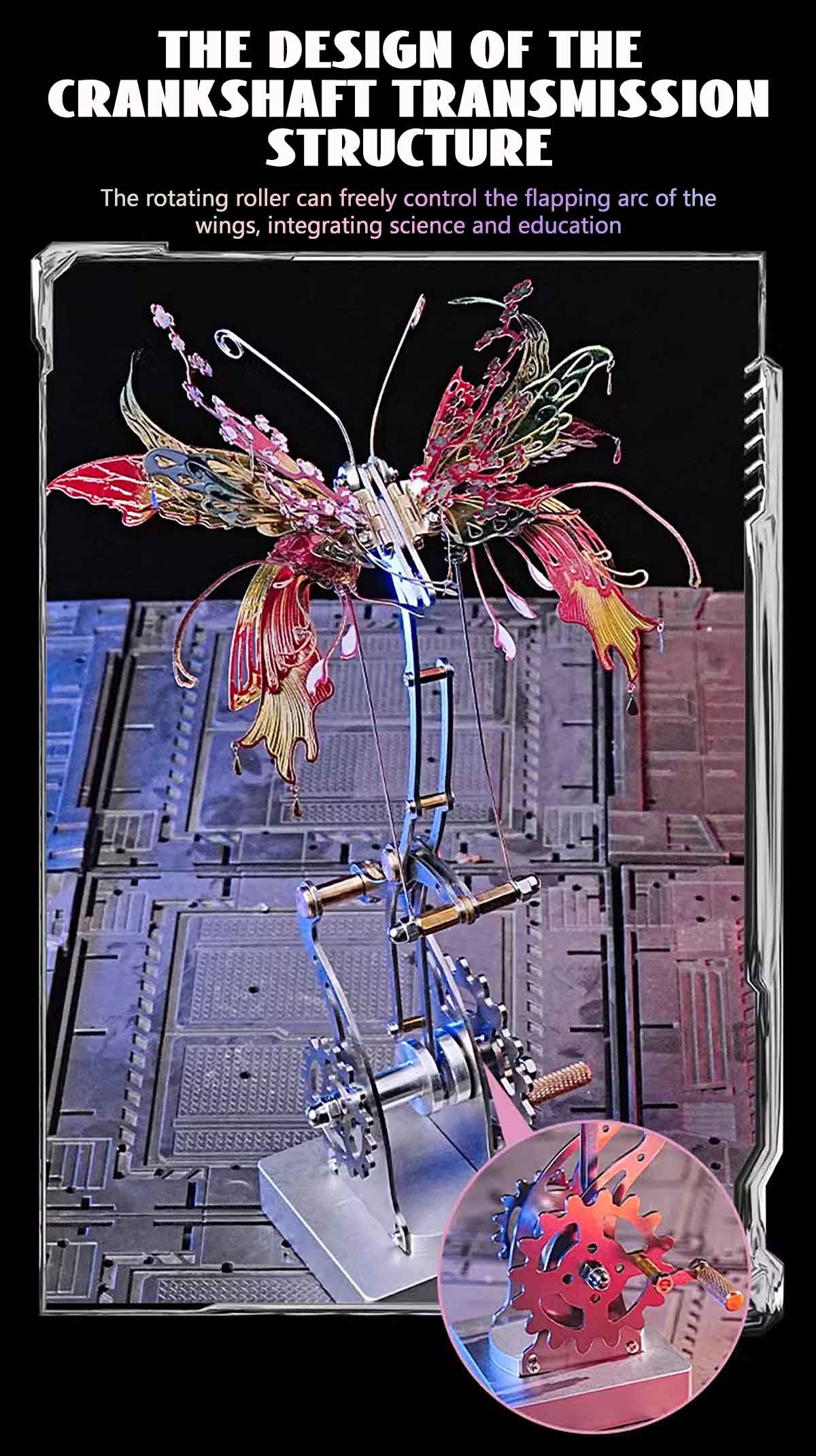 3D Metal Mechanical Kinetic Butterfly Assembly Model Building Kit with Transmission - stirlingkit