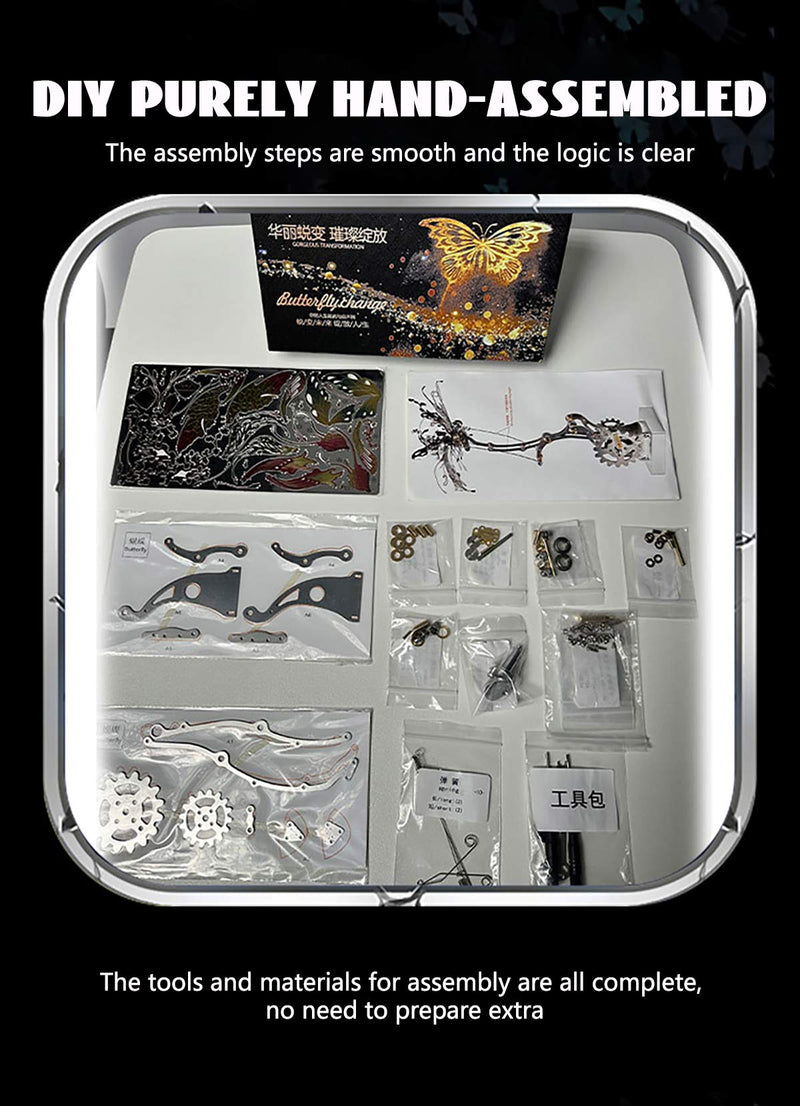 3D Metal Mechanical Kinetic Butterfly Assembly Model Building Kit with Transmission - stirlingkit