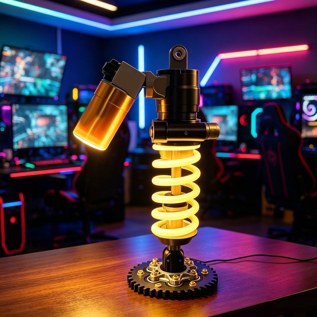 3D Printed Glowing Coilover Desk Lamp - Elastic Suspension Table Decor - stirlingkit