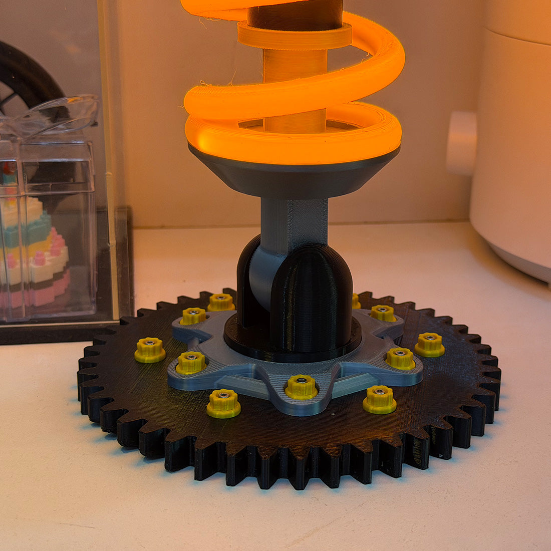 3D Printed Glowing Coilover Desk Lamp - Elastic Suspension Table Decor - stirlingkit