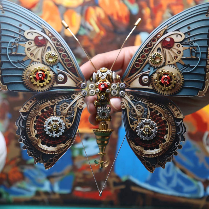 3D Steampunk Kinetic Butterfly Metal Art Sculpture Kits Automata Music Box - stirlingkit