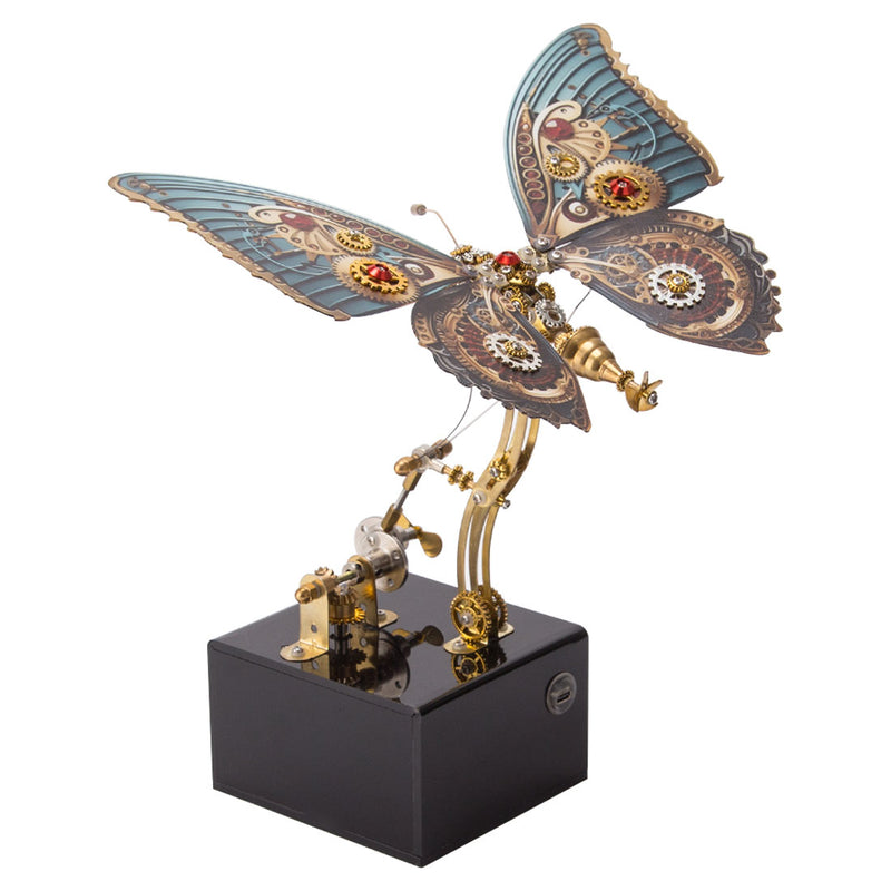 3D Steampunk Kinetic Butterfly Metal Art Sculpture Kits Automata Music Box - stirlingkit