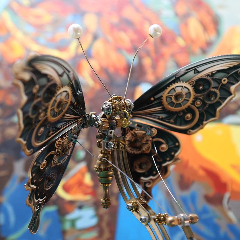 3D Steampunk Kinetic Butterfly Metal Art Sculpture Kits Automata Music Box - stirlingkit