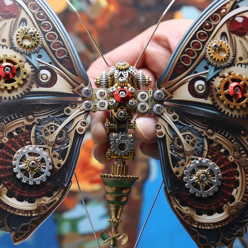 3D Steampunk Kinetic Butterfly Metal Art Sculpture Kits Automata Music Box - stirlingkit