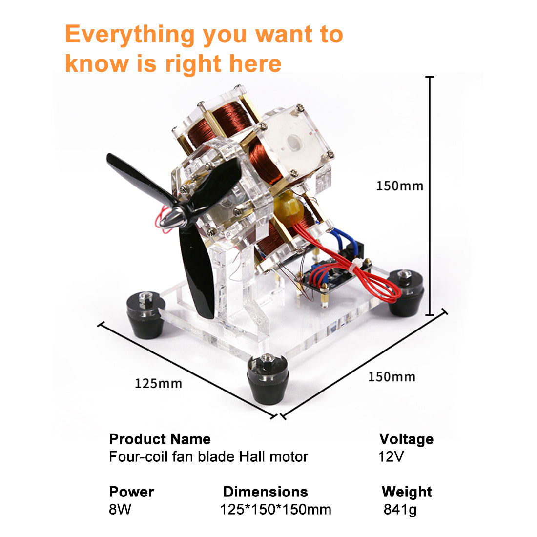 4-Coil Brushless Hall  Electromagnetic Motor Model STEM Science Toy 3000 RPM