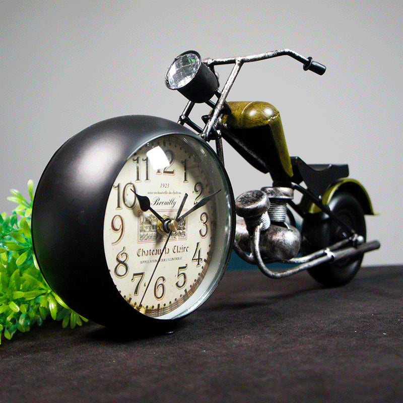 Handcrafted Retro Motorcycle Model with Clock Desk Toy for Biker - stirlingkit