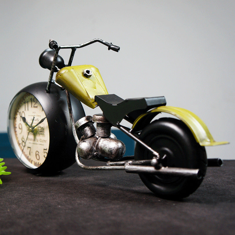 Handcrafted Retro Motorcycle Model with Clock Desk Toy for Biker - stirlingkit