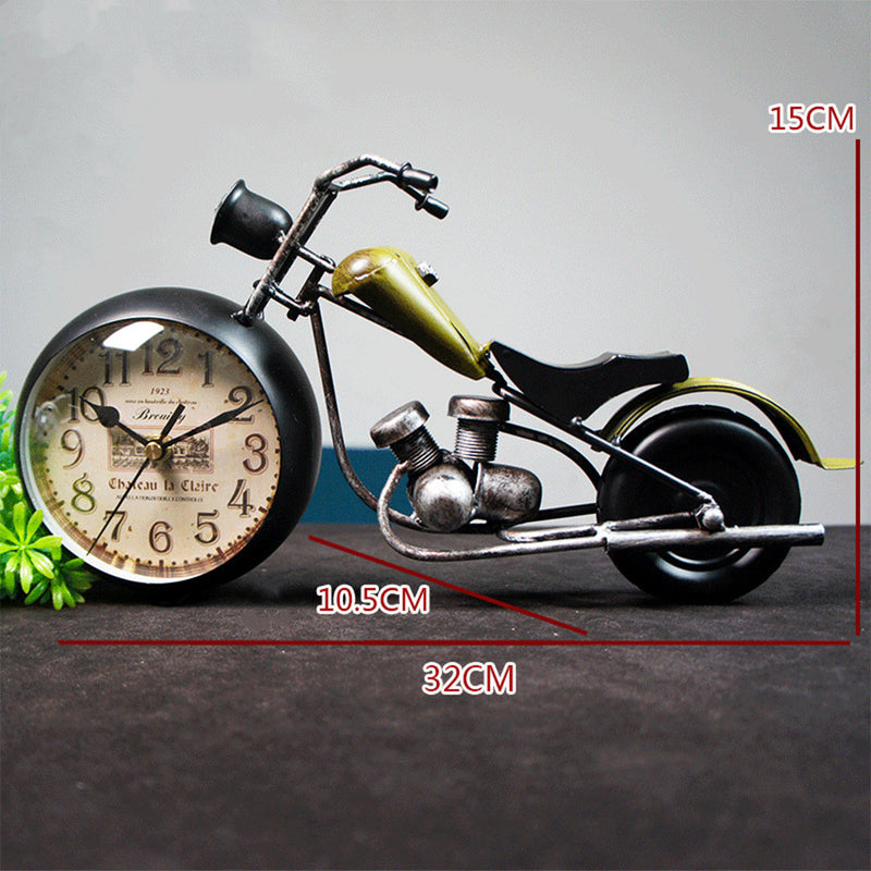 Handcrafted Retro Motorcycle Model with Clock Desk Toy for Biker - stirlingkit