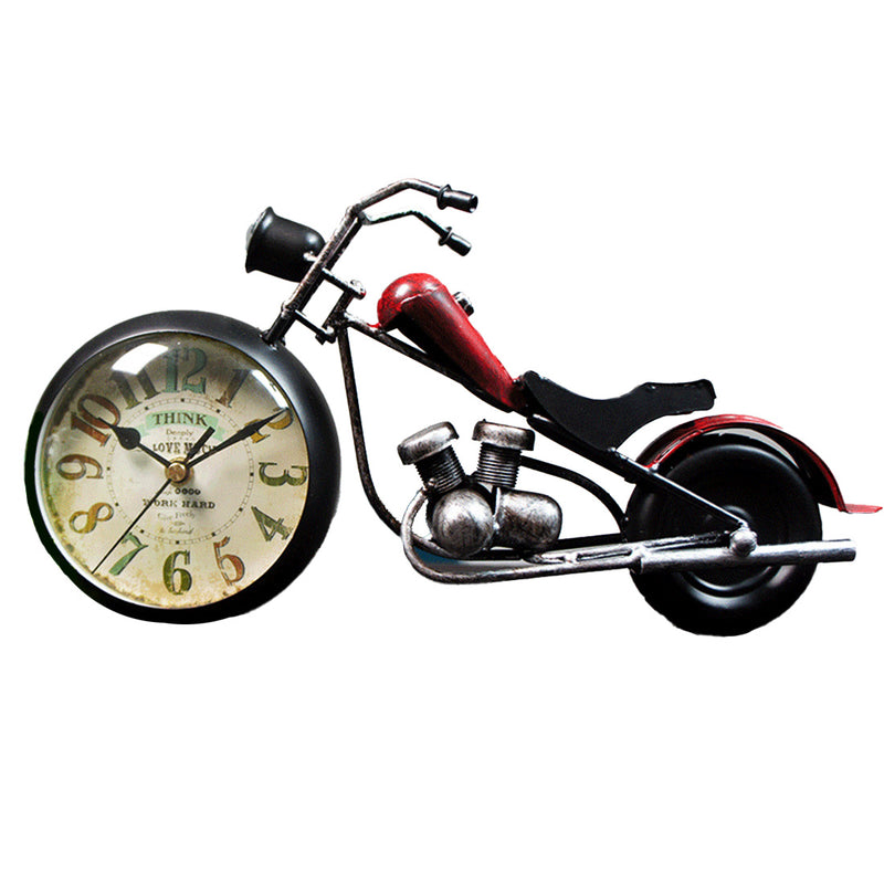 Handcrafted Retro Motorcycle Model with Clock Desk Toy for Biker - stirlingkit