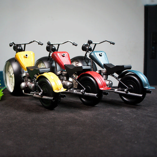 Handcrafted Retro Motorcycle Model with Clock Desk Toy for Biker - stirlingkit