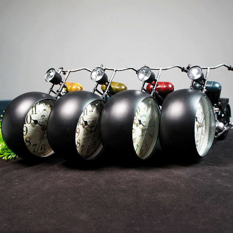 Handcrafted Retro Motorcycle Model with Clock Desk Toy for Biker - stirlingkit