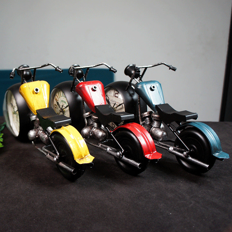 Handcrafted Retro Motorcycle Model with Clock Desk Toy for Biker - stirlingkit