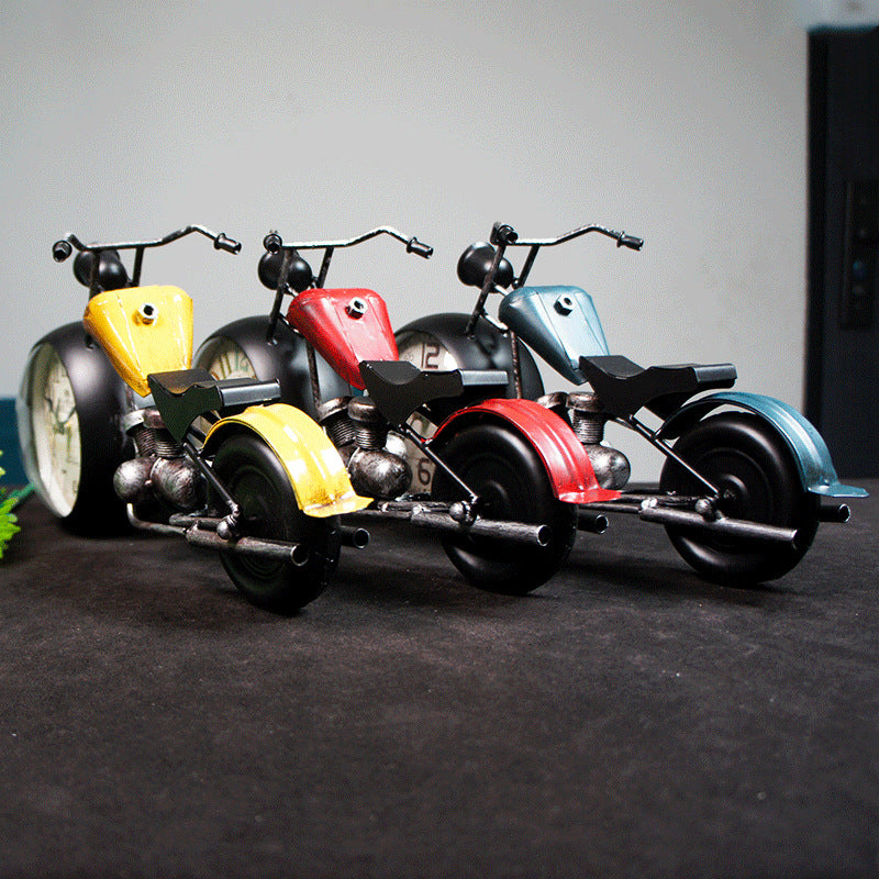 Handcrafted Retro Motorcycle Model with Clock Desk Toy for Biker - stirlingkit