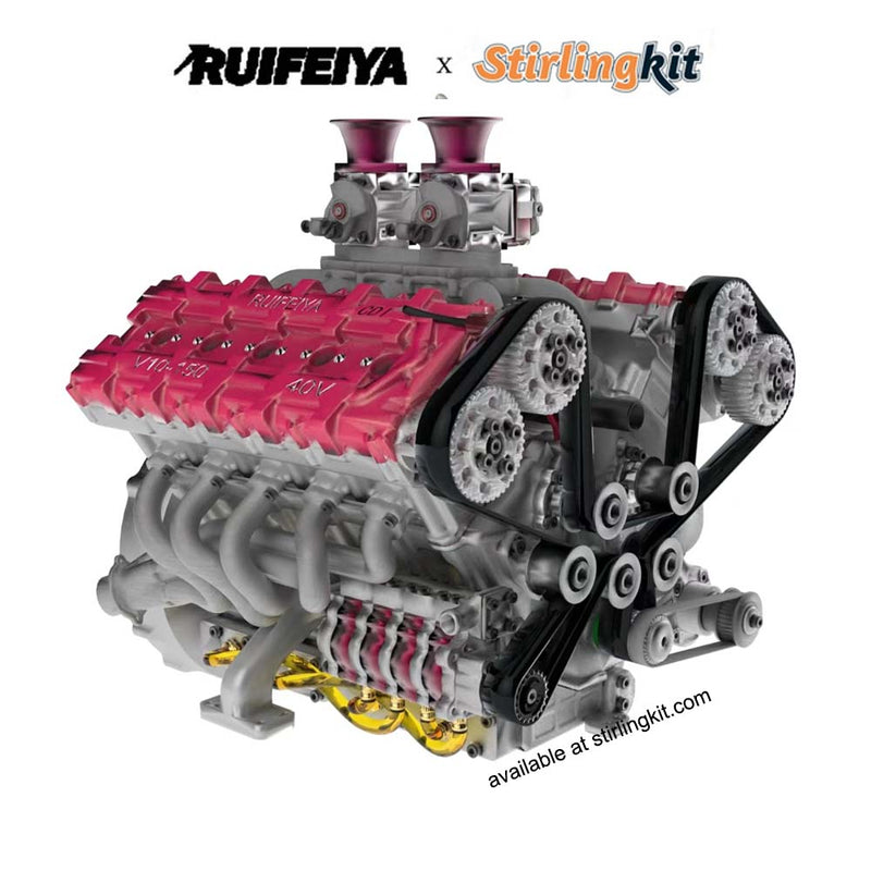 RUIFEIYA V10-150 1/4-Scale V10 Engine Model High Performance – 150cc DOHC, 40-Valve, 4-Stroke, Water-Cooled, Limited Edition Up to 11,000 RPM - stirlingkit