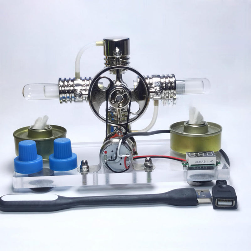 Alpha Hot Air Horizontal Opposed Generator Stirling Engine Model Science Toy - stirlingkit