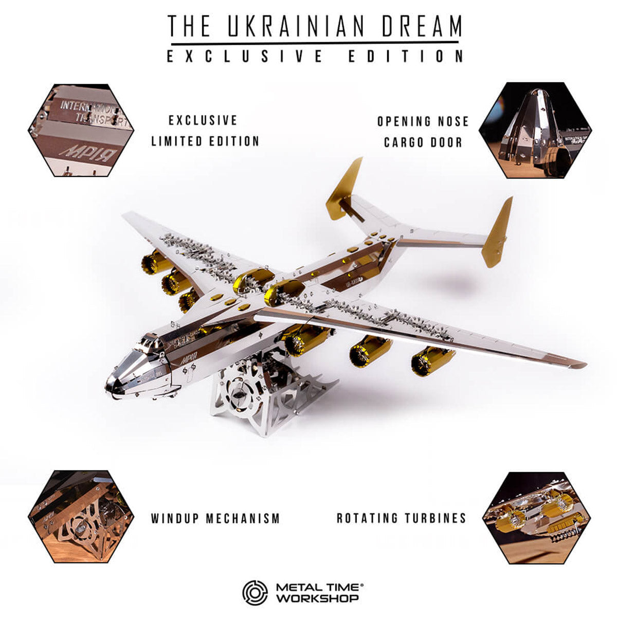 AN-225 MRIYA Aircraft Model Kit Stainless Steel 3D Metal Puzzle for Aviation Lovers - stirlingkit