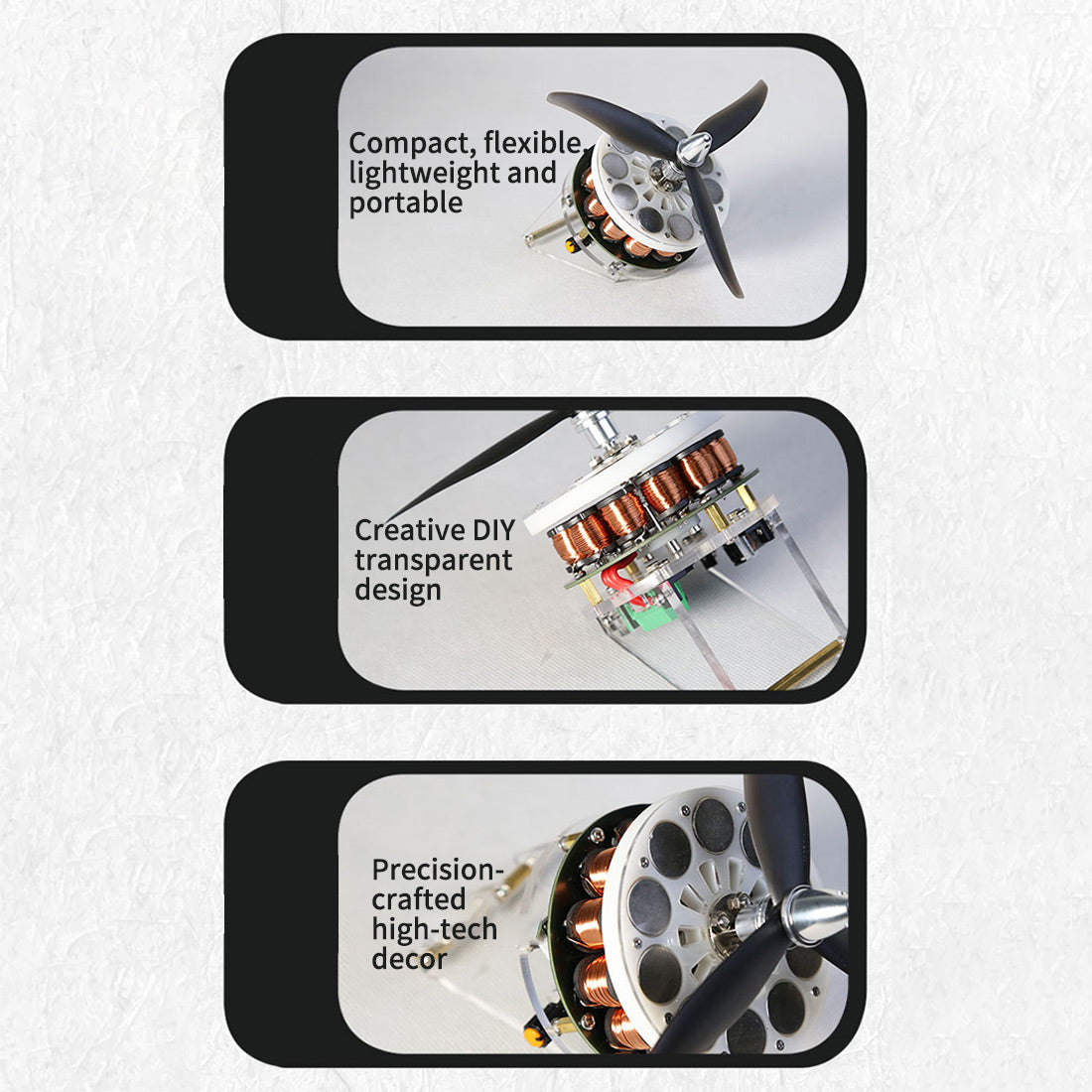 Brushless DC Propeller Motor 12N14P 3-Blade Electromagnetic Coil Motor 1000-1500r/min - stirlingkit