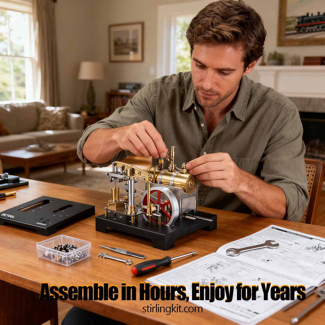 RETROL DIY Steam Beam Engine Model with Boiler & Centrifugal Flyball Governor Model Assembly Kit