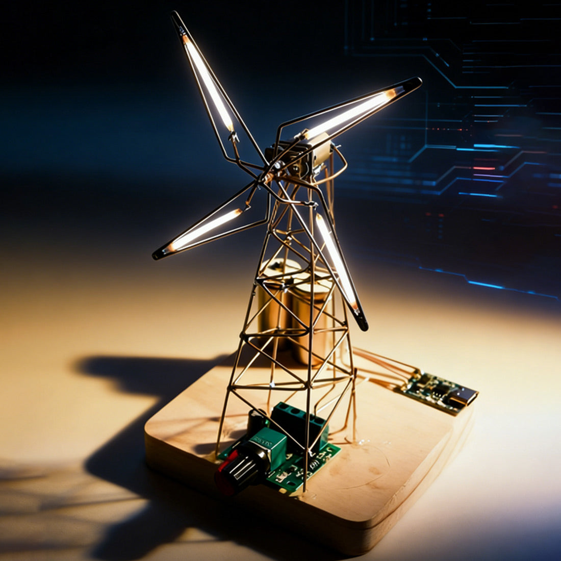 Build Your Own Dutch Windmill Desk Lamp Circuit Sculpture DIY Kits - stirlingkit